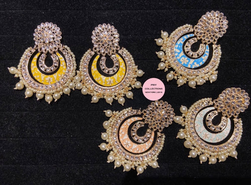 Painted Kundan Pearls Chandbalis