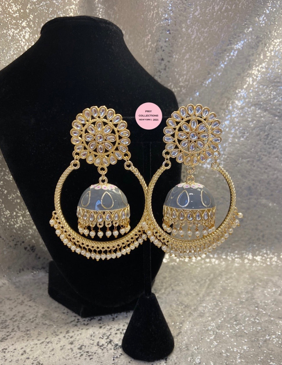 Grey Painted Jhumki Hoop Earrings