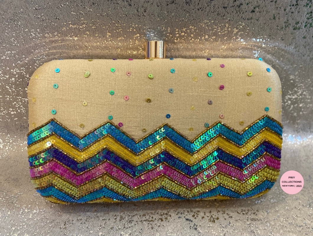 Beige Multi Zig-Zag clutch