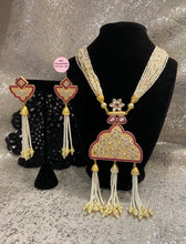 Load image into Gallery viewer, White &amp; Ruby Kundan Long Necklace