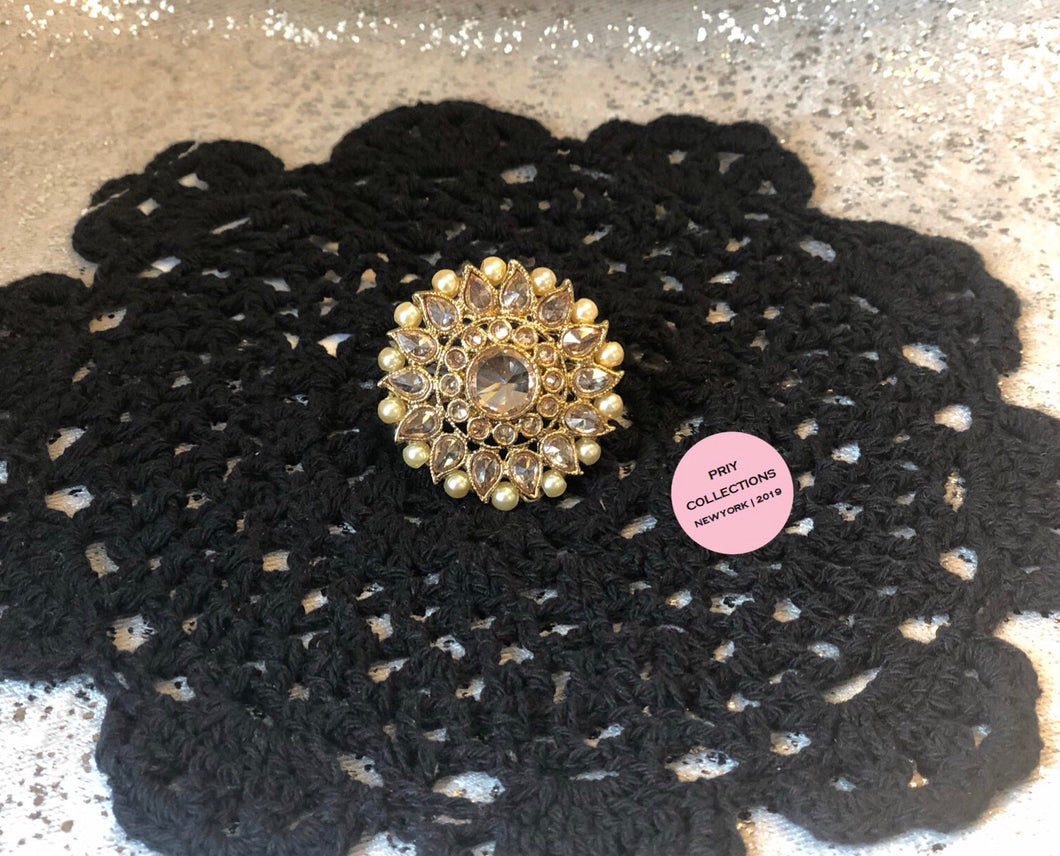 White Gold Adjustable Polki Ring