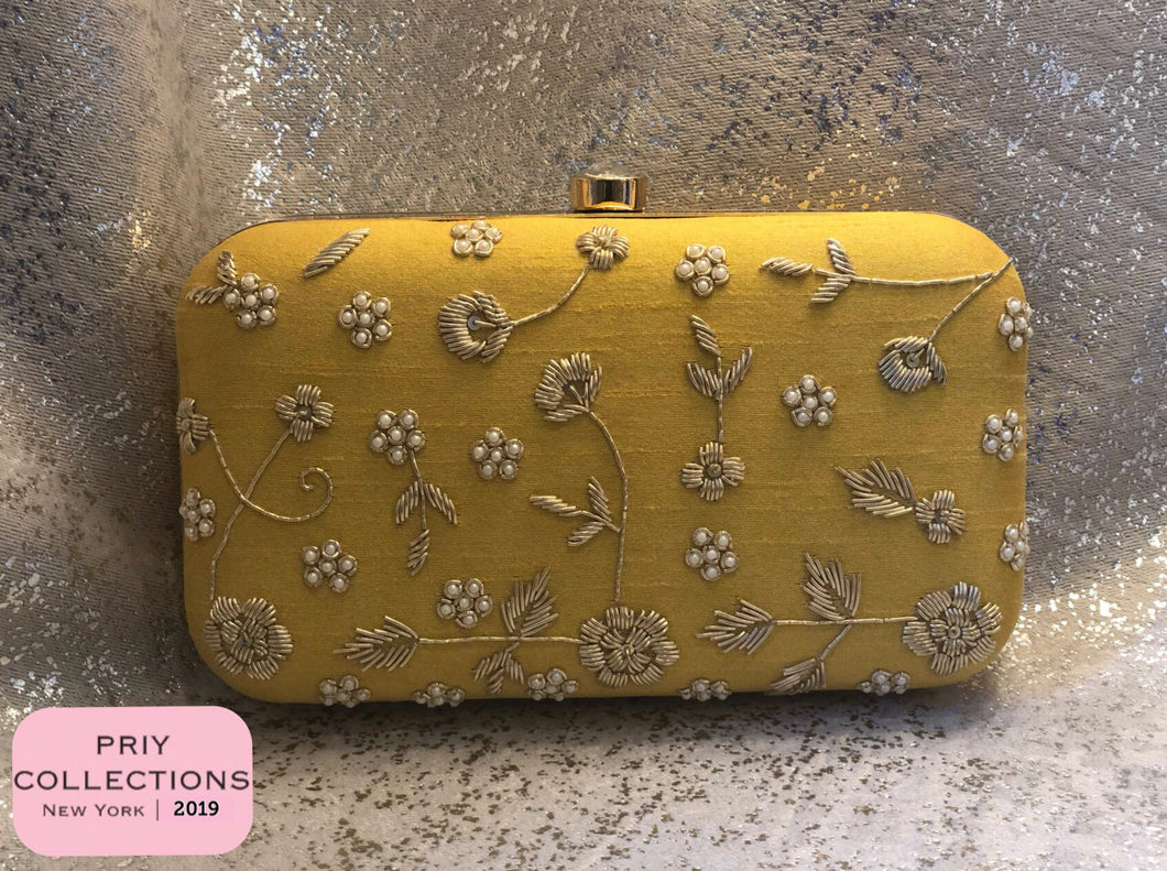 Yellow Embroidery Clutch