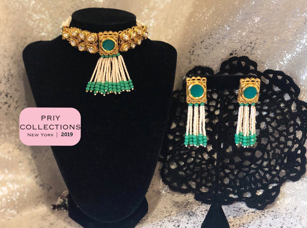 Kundan Gold and Green Choker Set