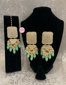 Dangling Kundan Earrings Tikka Set