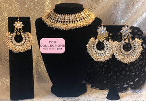 Gold With Pearls Semi Choker Set