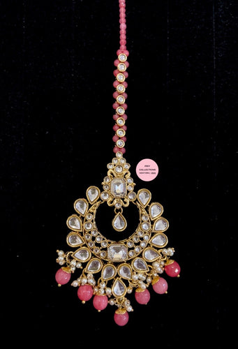 Pink Kundan Maang Tikka