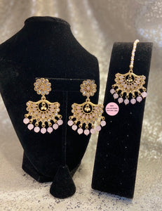 Golden Polki Earrings Tikka Set