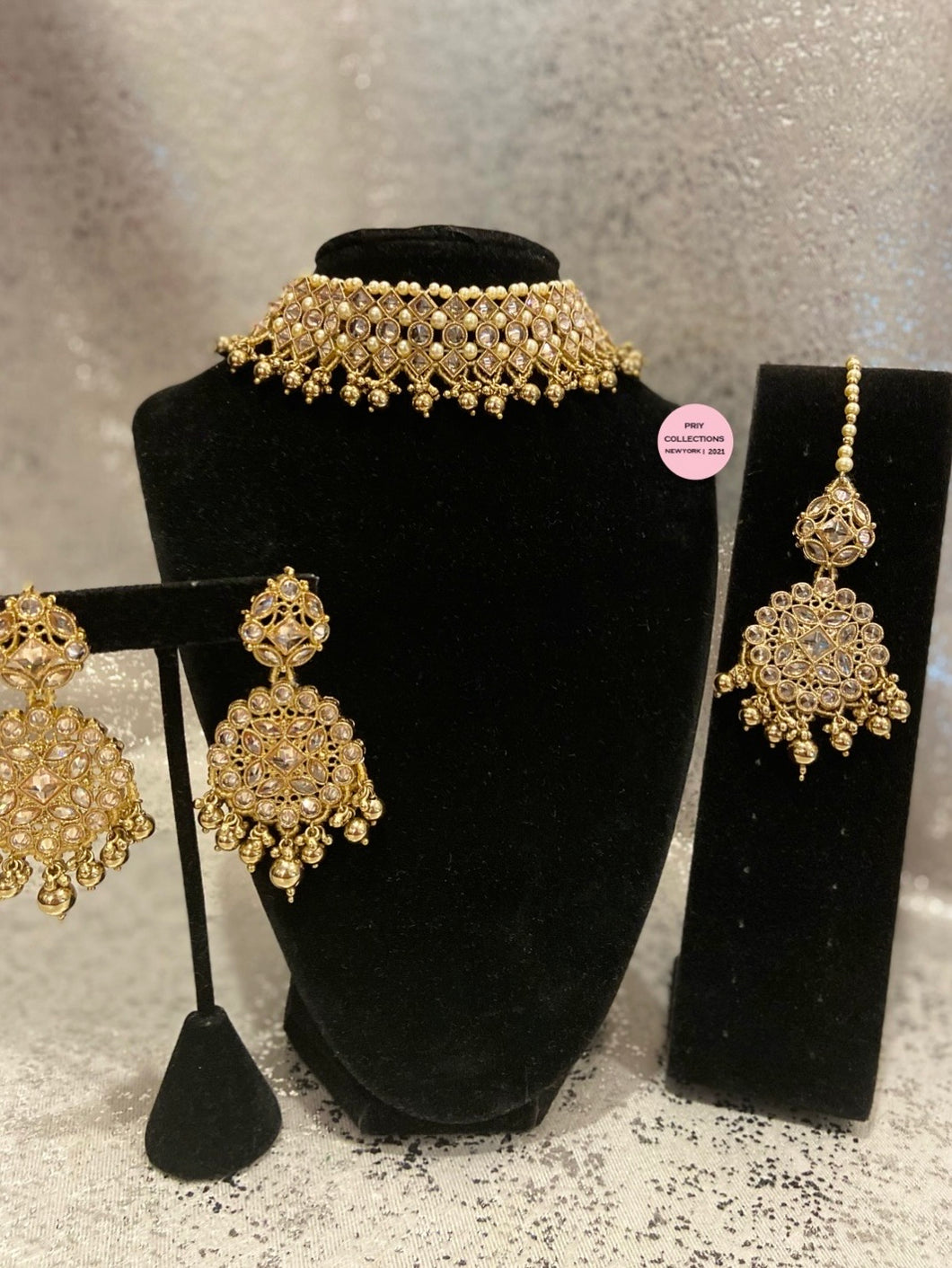 Gold Pearls Polki Choker Set