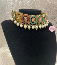 Load image into Gallery viewer, Multi Pearls Polki Choker Jhumki Set