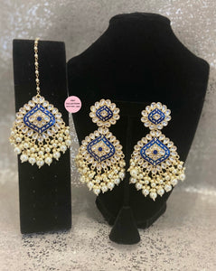 Kundan Painted Earrings Tikka Set -  3 Colors