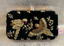 Load image into Gallery viewer, Black Gold Birds Velvet Clutch