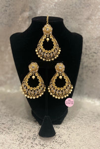 Golden Polki Tear drop Earrings Tikka Set