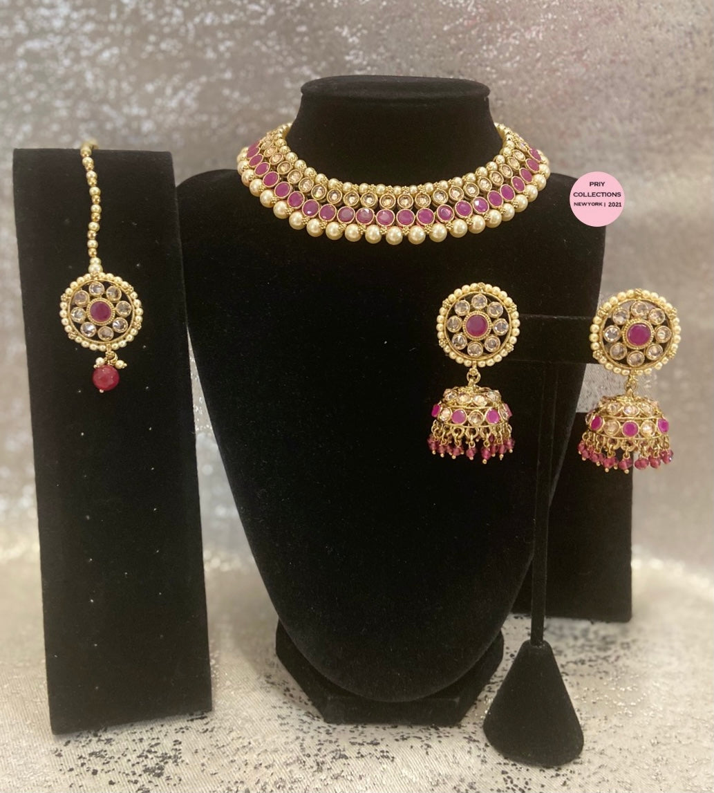 Polki Necklace Jhumkis Set - 2 colors