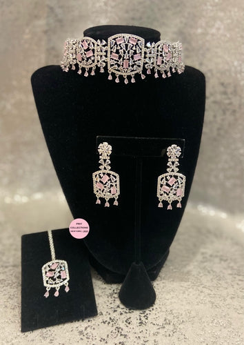 AD Silver Pink Choker Set