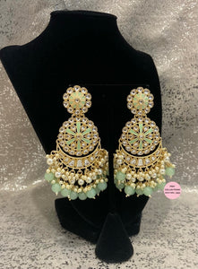 Long Kundan Painted Earrings