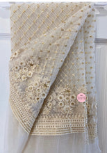 Load image into Gallery viewer, White Gold Embroidery Net Dupatta