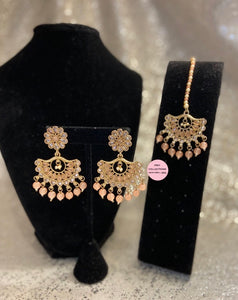 Golden Polki Earrings Tikka Set