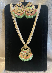 Long Kundan Beaded Necklace Set