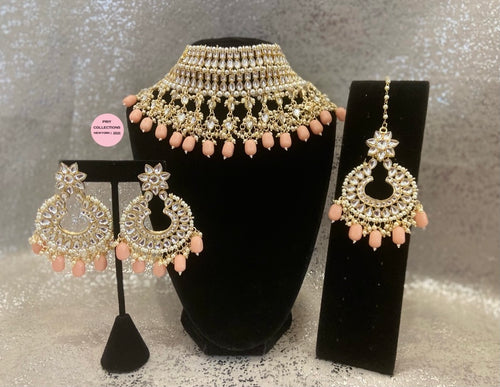 Peach Kundan Choker Set