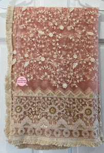 Pink Gold Embroidery Net Dupatta