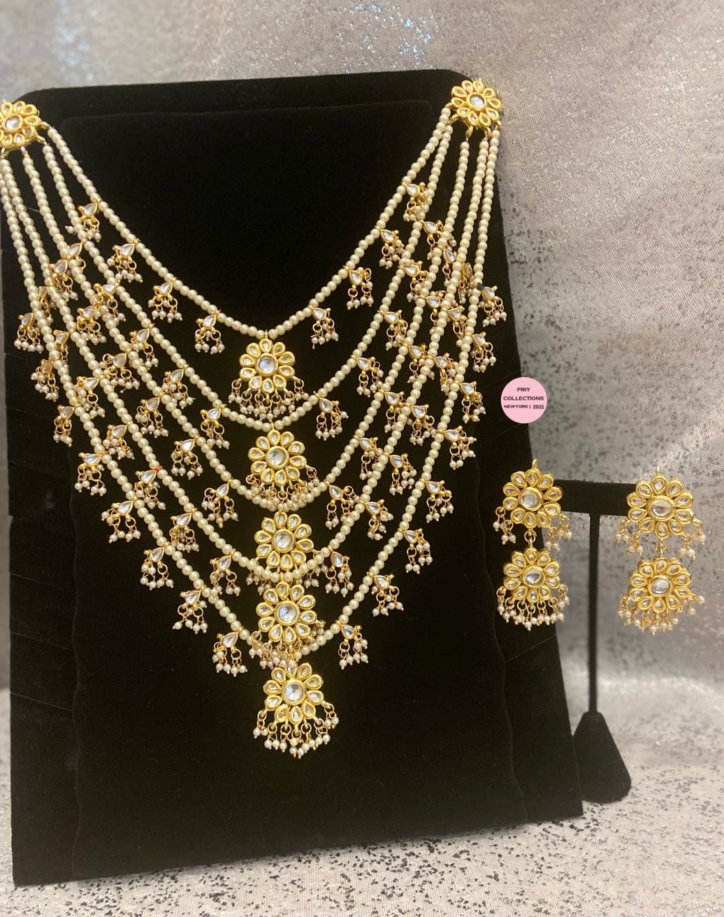 White Gold Kundan Ranihaar Set