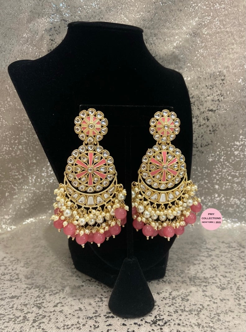 Long Kundan Painted Earrings