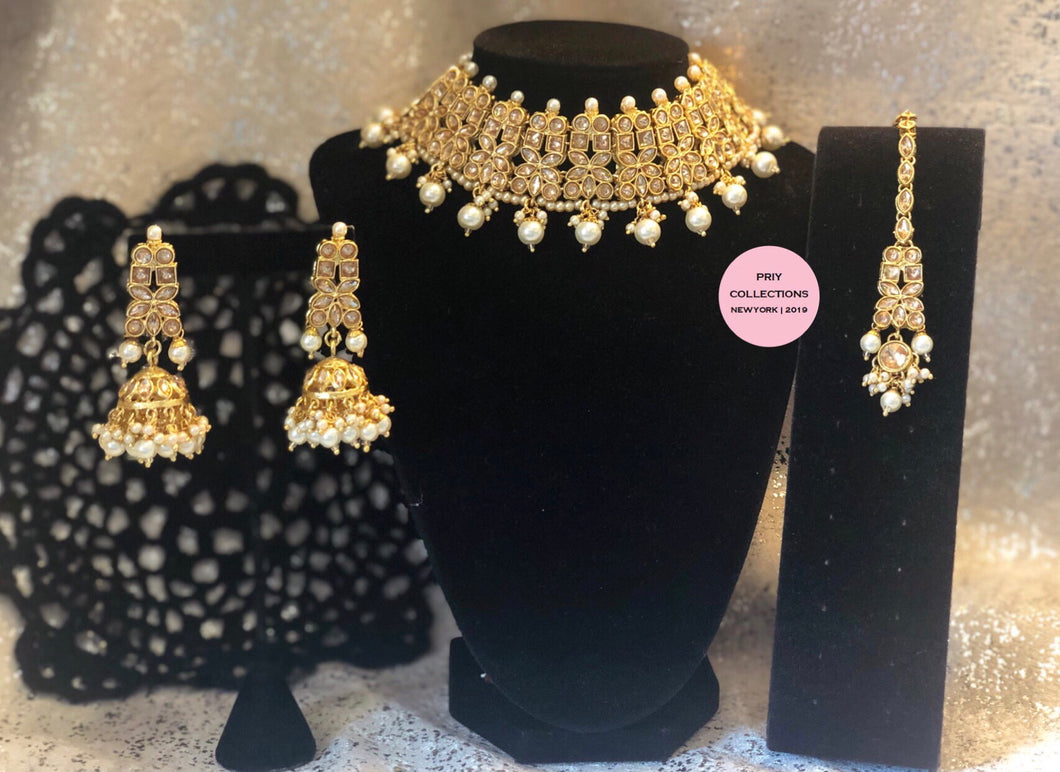 Gold Polki Semi Choker Set