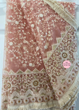 Load image into Gallery viewer, Pink Gold Embroidery Net Dupatta