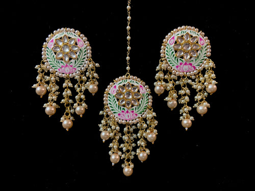 Kundan Meena Earrings Tikka Set