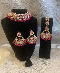 Hot Pink Gold Polki Choker Set