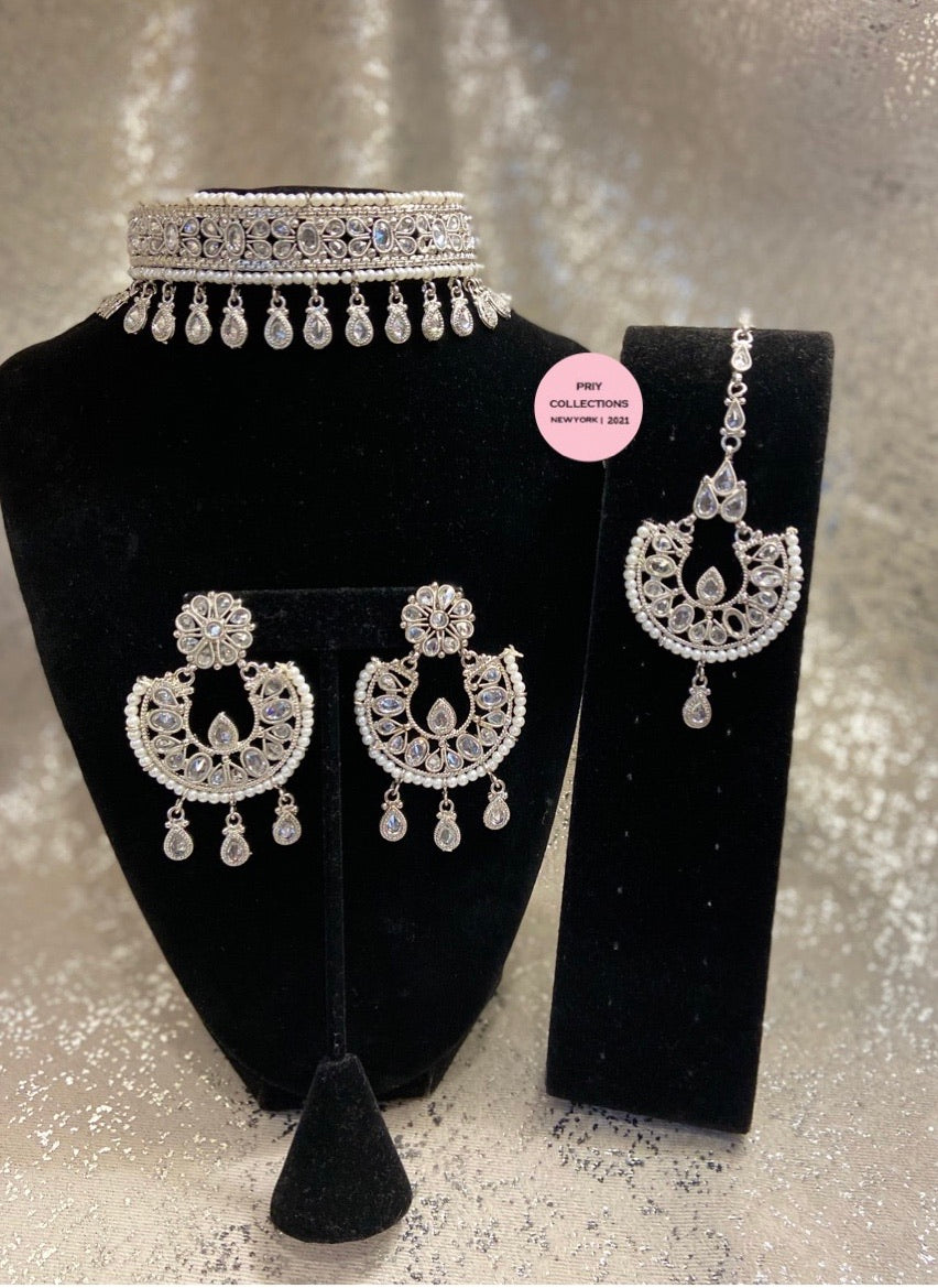 HQ Silver Polki Choker Set