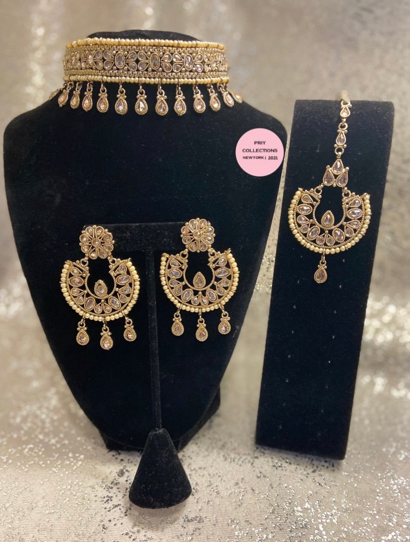 HQ Polki Light Gold Choker Set