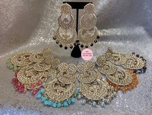 Kundan Statement Long Earrings - 7 Colors