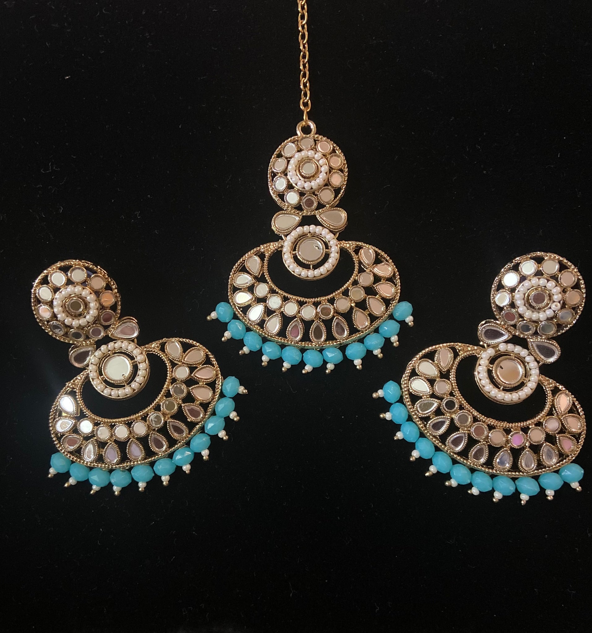 Kundan Earrings Tikka Jewelry Set Latest Limited Quantity all colors blue  Judau | eBay