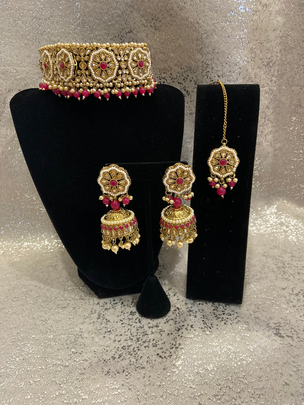 Hot Pink Gold Polki Choker set