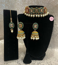 Load image into Gallery viewer, Multi Pearls Polki Choker Jhumki Set