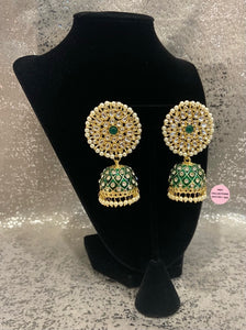 Painted Kundan Gold Jhumkis - 6 Colors