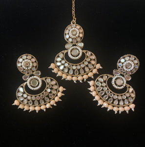 Mirrored Earrings Tikka Set - 6 colors