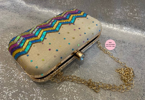 Beige Multi Zig-Zag clutch