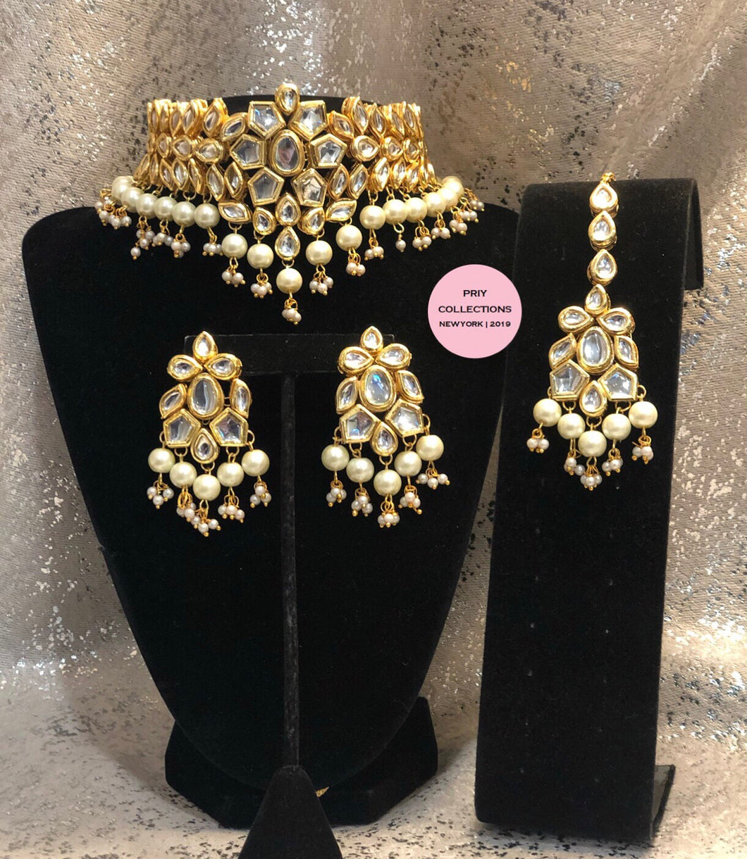White Gold Kundan Choker Set