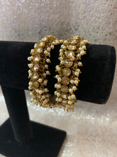 Load image into Gallery viewer, Gold White Pearls Hanging Bangles Set