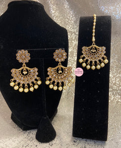 Golden Polki Earrings Tikka Set